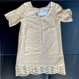 Joeoy Gold Scalloped Sequin Dress With Length Sleeves Women size Medium